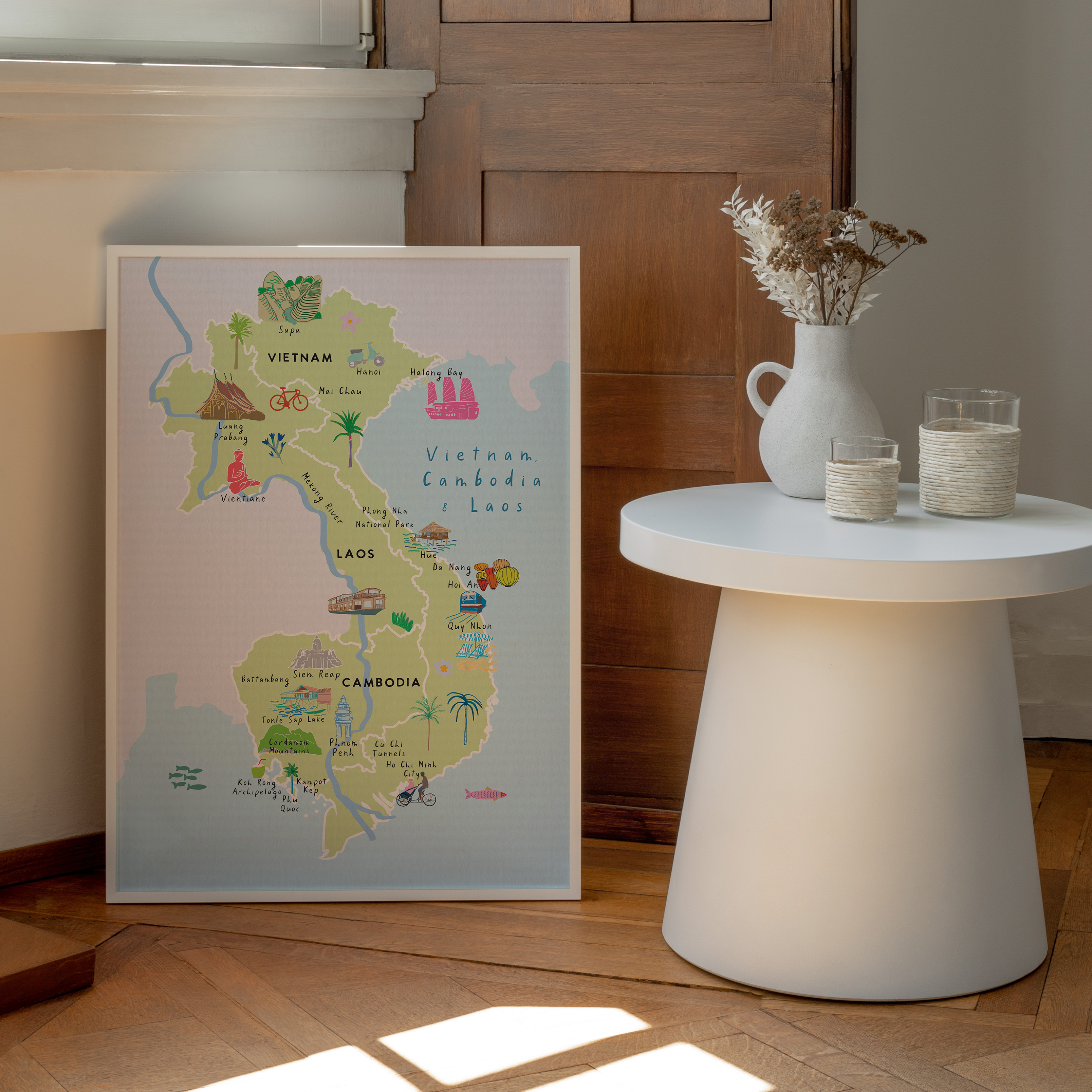 Map of Vietnam, Cambodia & Laos Art Print